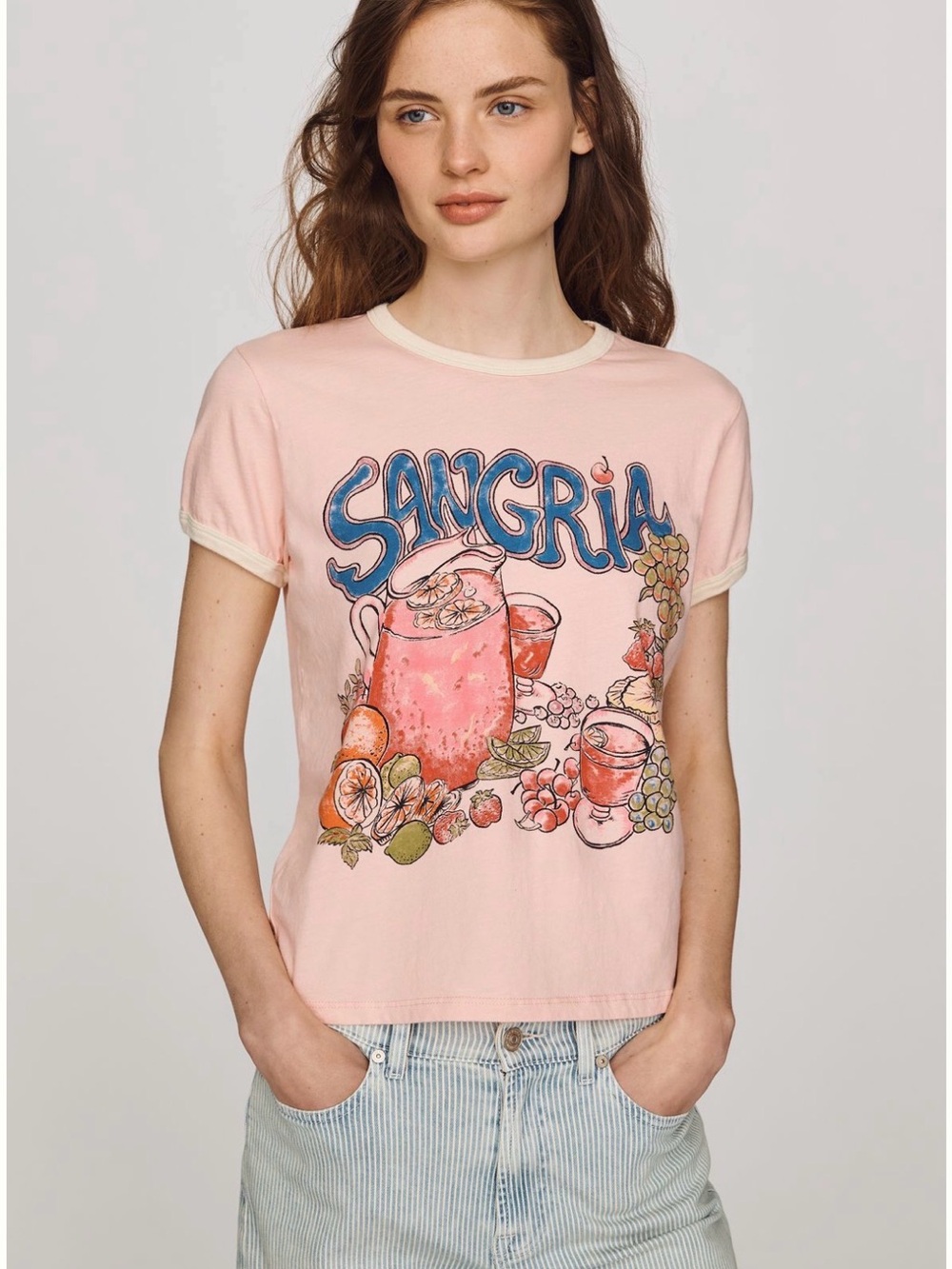 NWOT- MOTHER Sangria Graphic Ringer Tee Pink Size S